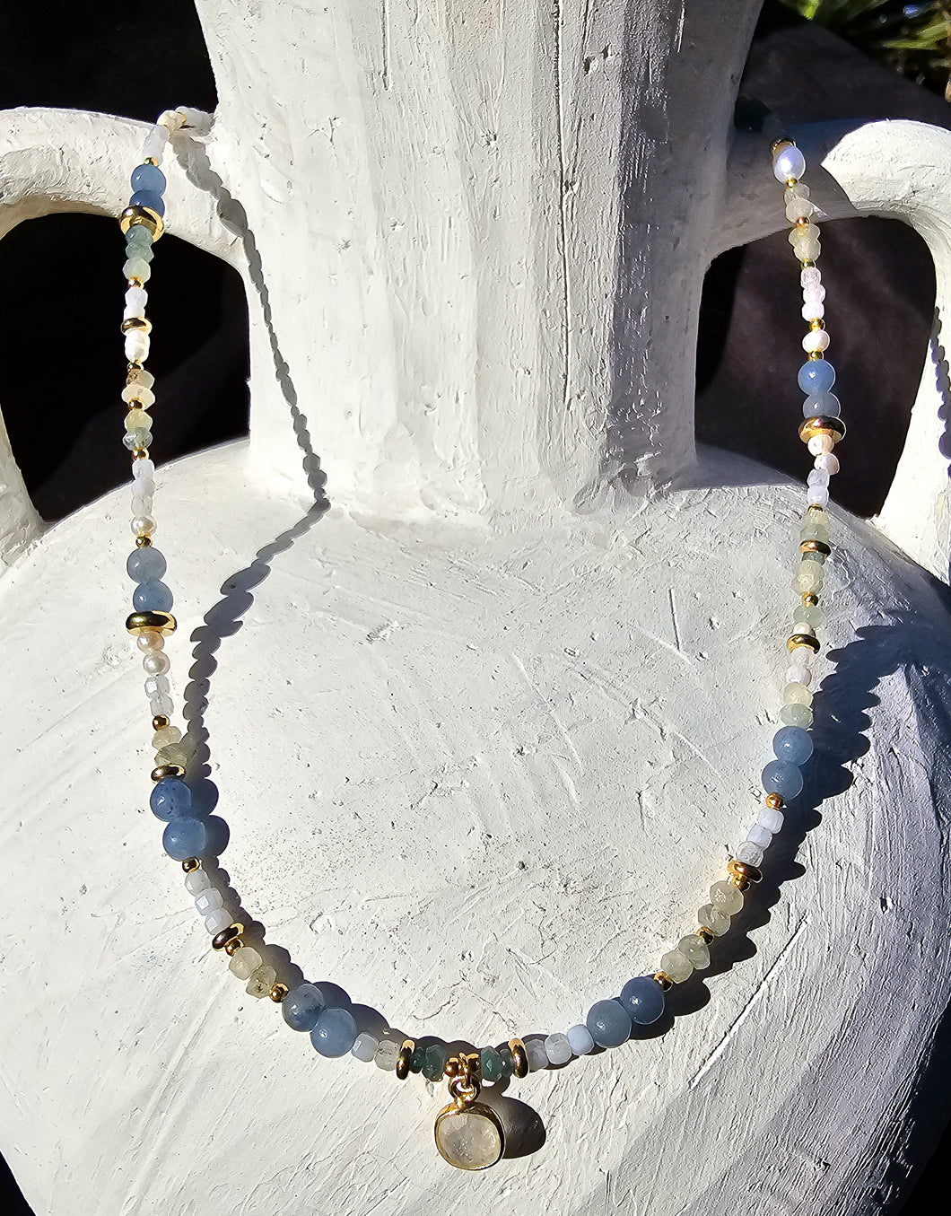 Aquamarine Beaded Necklace with Pendant